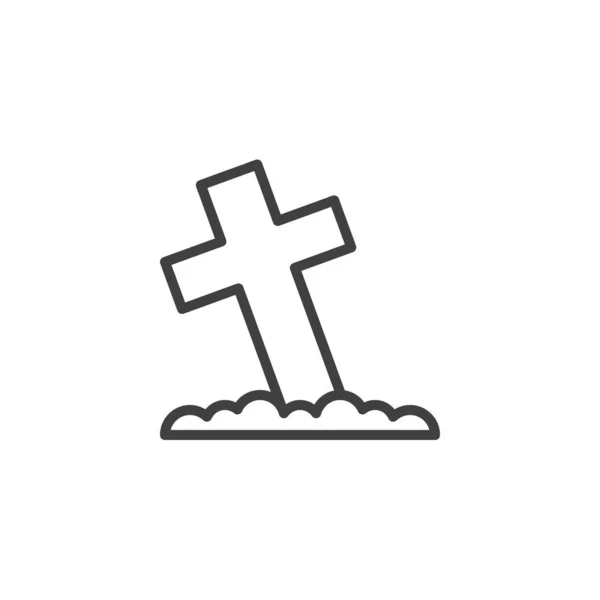 Cementerio icono de línea cruzada — Vector de stock