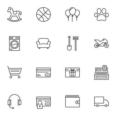 Çevrimiçi oyuncak mağazası satır simgeleri seti