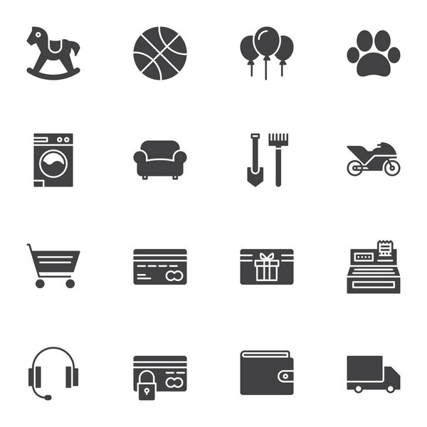 Online toy store vector icons set