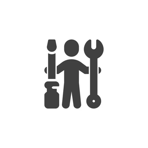 Homme avec clé à molette et icône vectorielle tournevis — Image vectorielle