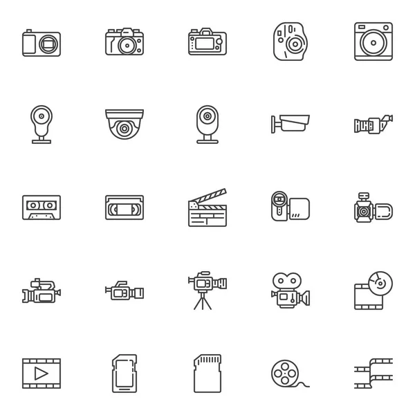 Conjunto de iconos de línea de vídeo y foto — Vector de stock