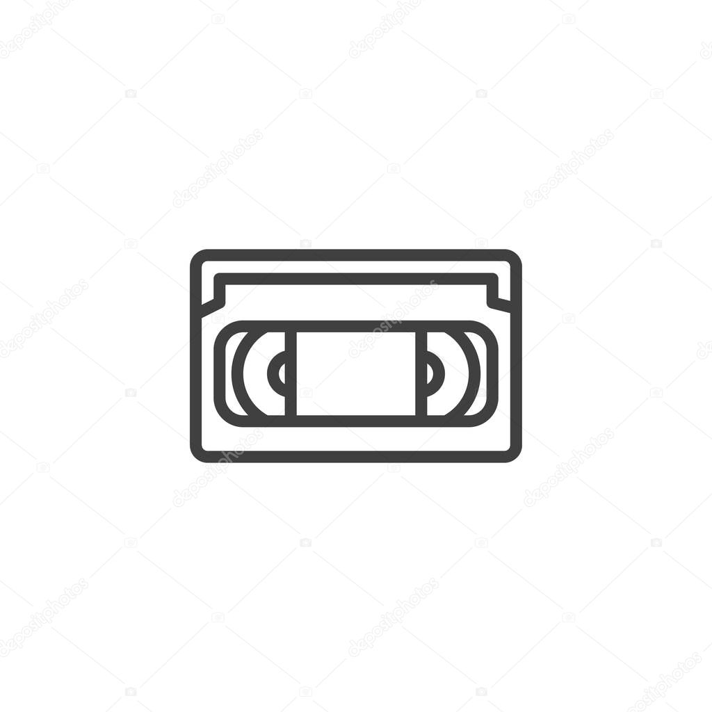 VHS tape line icon. Video cassette linear style sign for mobile concept and web design. Retro VHS cassette outline vector icon. Symbol, logo illustration. Vector graphics