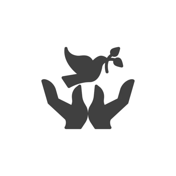 Colombe avec branche d'olivier et icône vectorielle mains — Image vectorielle