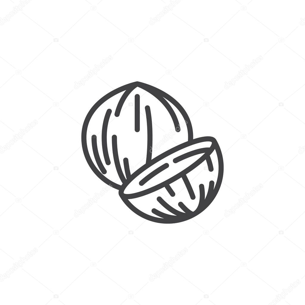 Coconut nut line icon. linear style sign for mobile concept and web design. Coconut whole and slice outline vector icon. Symbol, logo illustration. Vector graphics