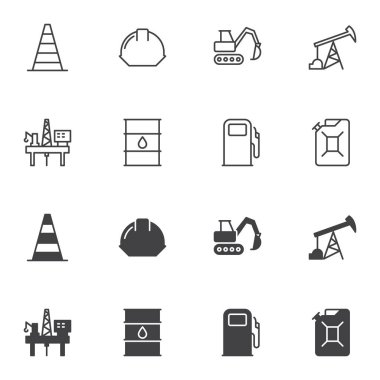 Petrol endüstrisi simge seti, hattı ve glyph versiyonu