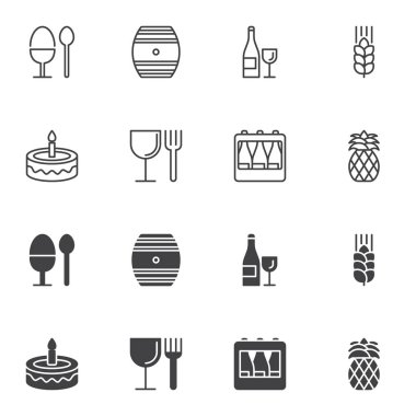 Yiyecek ve içecek simgesi seti, çizgi ve glyph versiyonu