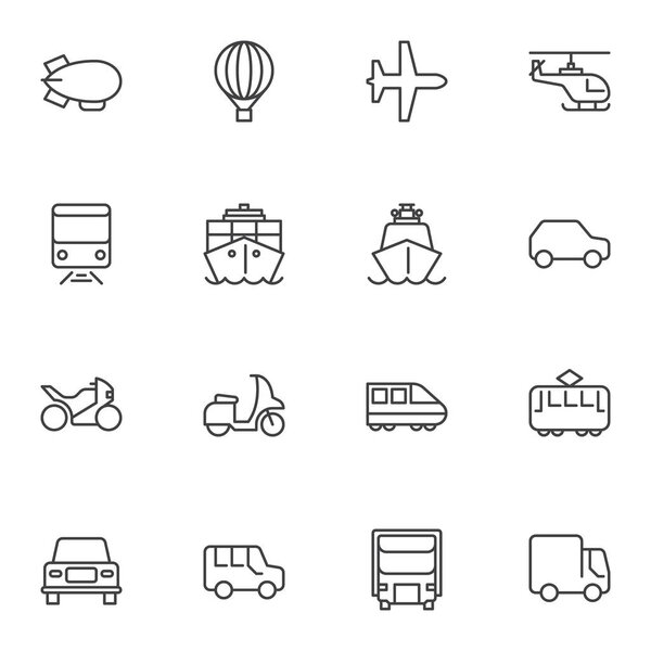 Transport vehicles line icons set.