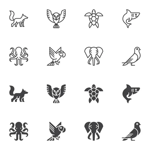 Animal Icon Set, Zeilen- und Glyphen-Version — Stockvektor