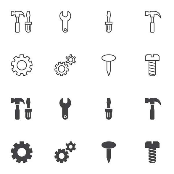 Mechanic tools icon set, lijn en glyph versie — Stockvector