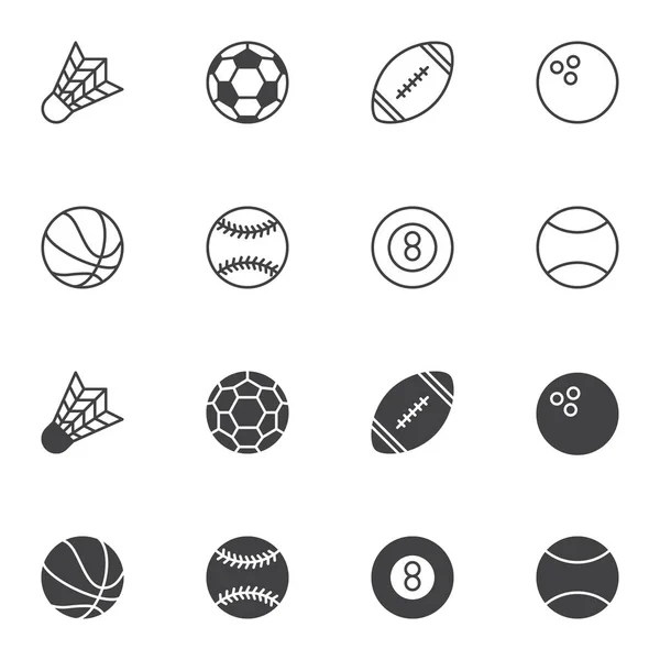 Juego de iconos de bolas deportivas, versión de línea y glifo — Vector de stock