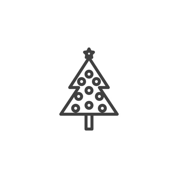 Arbre de Noël avec icône de ligne de boules — Image vectorielle