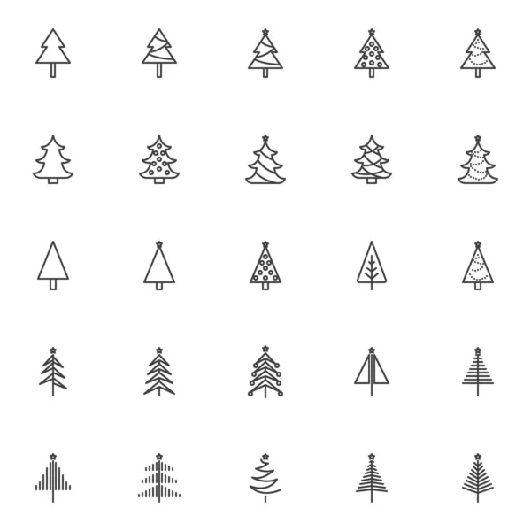 Conjunto de iconos de línea de árbol de Navidad — Vector de stock