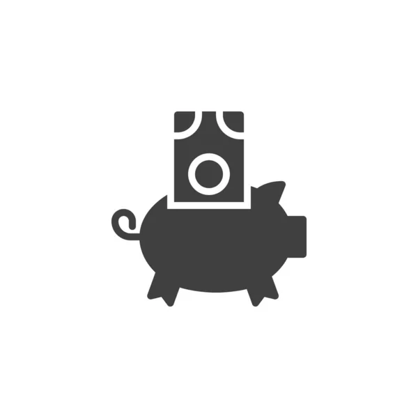 Piggy box con icono de vector de factura de dinero — Vector de stock