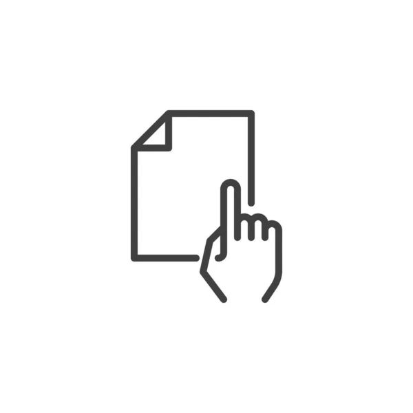 Mano apuntando en el icono de línea de documento — Vector de stock