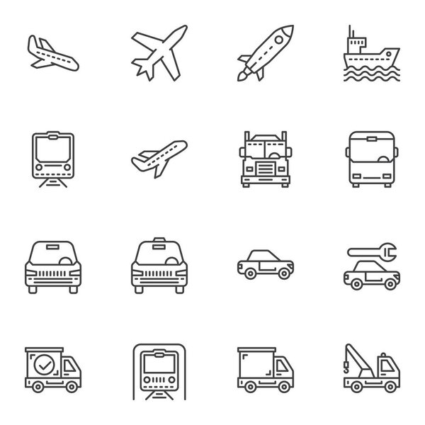 Transportation line icons set