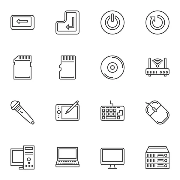 Conjunto de ícones de linha de hardware —  Vetores de Stock