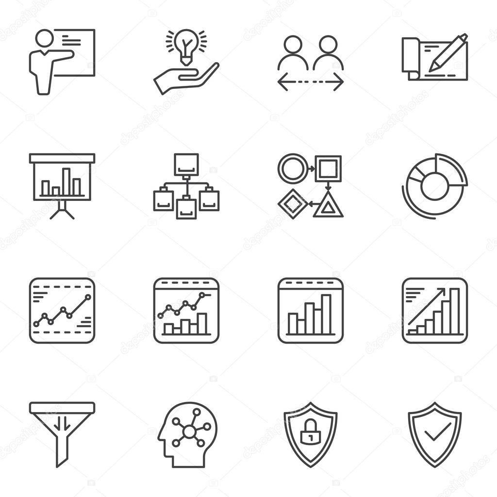 Data analytics line icons set