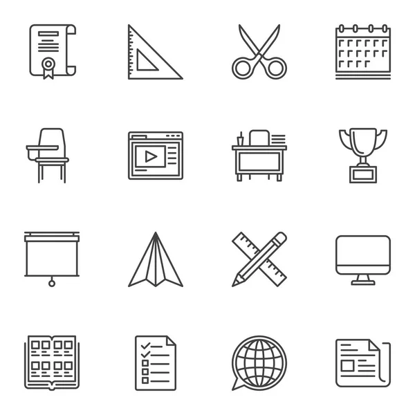 Línea de la escuela iconos conjunto — Vector de stock