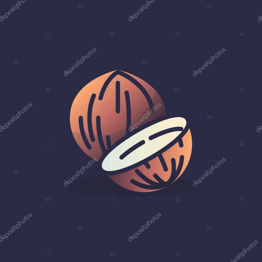 Coconut whole and slice flat icon, vector sign, colorful pictogram. Symbol, logo illustration. Flat style design