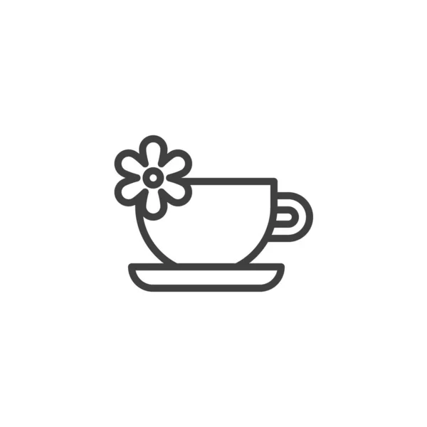 Arom te kopp med blomma linje ikon — Stock vektor