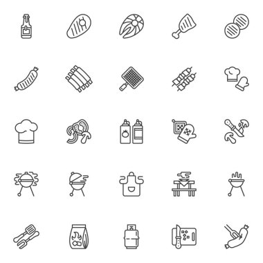 Barbeque grill line icons set