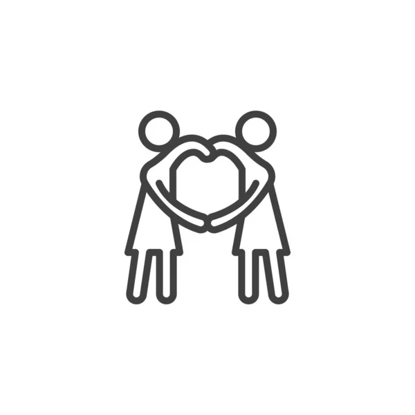 Couple girlfriends making heart with hands line icon — Stok Vektör