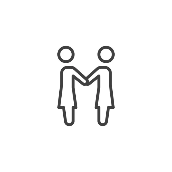 Couple lesbien se tenant la main l'un l'autre ligne icône — Image vectorielle