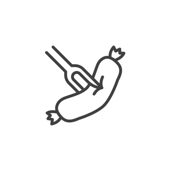 Сосиски барбекю на иконке линии вилки — стоковый вектор