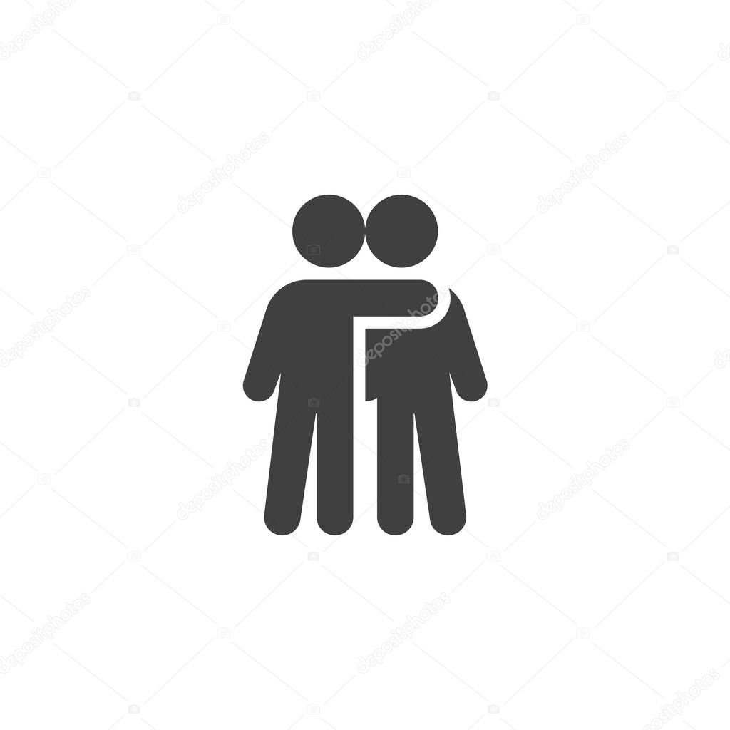 People friendship vector icon. filled flat sign for mobile concept and web design. Two friends standing glyph icon. Symbol, logo illustration. Vector graphics