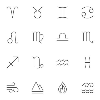 Zodiac işaret çizgisi simgeleri ayarlandı