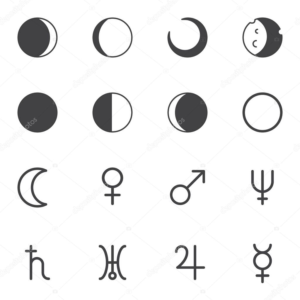 Astrology planets vector icons set