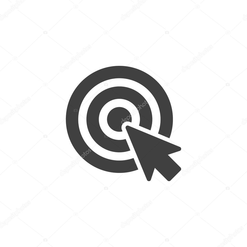 Target and cursor vector icon. filled flat sign for mobile concept and web design. Arrow center click glyph icon. Symbol, logo illustration. Vector graphics
