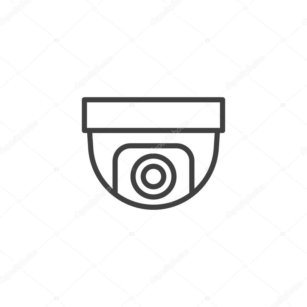 Security camera line icon. Dome CCTV linear style sign for mobile concept and web design. Surveillance dome camera outline vector icon. Symbol, logo illustration. Vector graphics