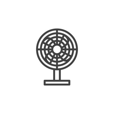 Elektrik fan hattı simgesi. Mobil konsept ve web tasarımı için doğrusal biçim işareti. Masa vantilatörü, vantilatör ana hatlı vektör simgesi. Sembol, logo çizimi. Vektör grafikleri