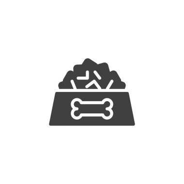 Köpek maması kasesi vektör ikonu. Mobil konsept ve web tasarımı için düz tabela. Kuru hayvan maması sembolü. Sembol, logo çizimi. Vektör grafikleri