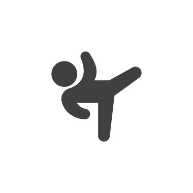 Karate tekme vektör simgesi. Mobil konsept ve web tasarımı için düz tabela. Karateci, glifleri eğitiyor. Sembol, logo çizimi. Vektör grafikleri