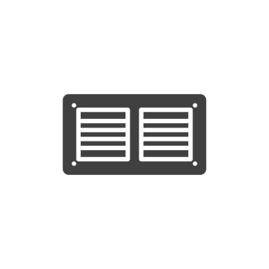 Havalandırma vektör simgesini boşaltın. Mobil konsept ve web tasarımı için düz tabela. Fan egzoz simgesi. Sembol, logo çizimi. Vektör grafikleri