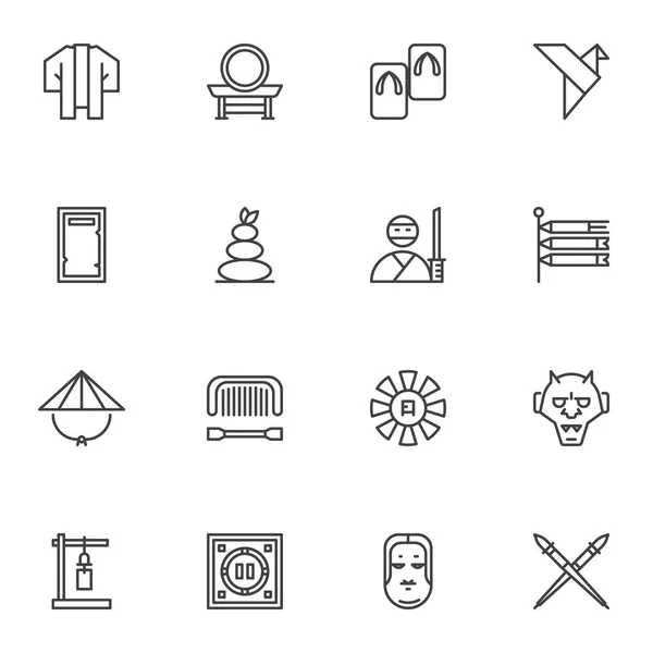 Japanese Culture Line Icons Set Outline Vector Symbol Collection Linear — Stock Vector