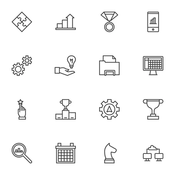 Conjunto Iconos Línea Productividad Trabajo Colección Símbolos Vectoriales Contorno Paquete — Vector de stock