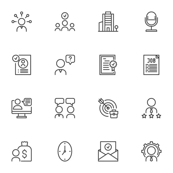 工作面试线图标集 轮廓矢量符号集 线性风格象形文字包 标志说明 包括人力资源 办公大楼 员工招聘等图标 — 图库矢量图片