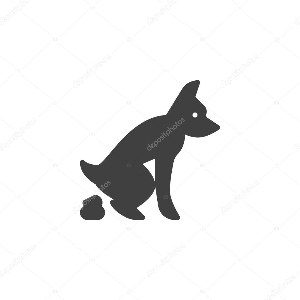 Pooping Dog vector icon. filled flat sign for mobile concept and web design. Defecating dog glyph icon. Symbol, logo illustration. Vector graphics