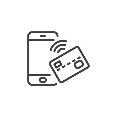 Akıllı telefon ve kredi kartı çizgisi simgesi