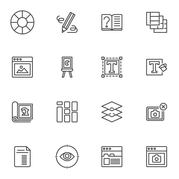 Conjunto de iconos de línea de diseño editorial online — Vector de stock