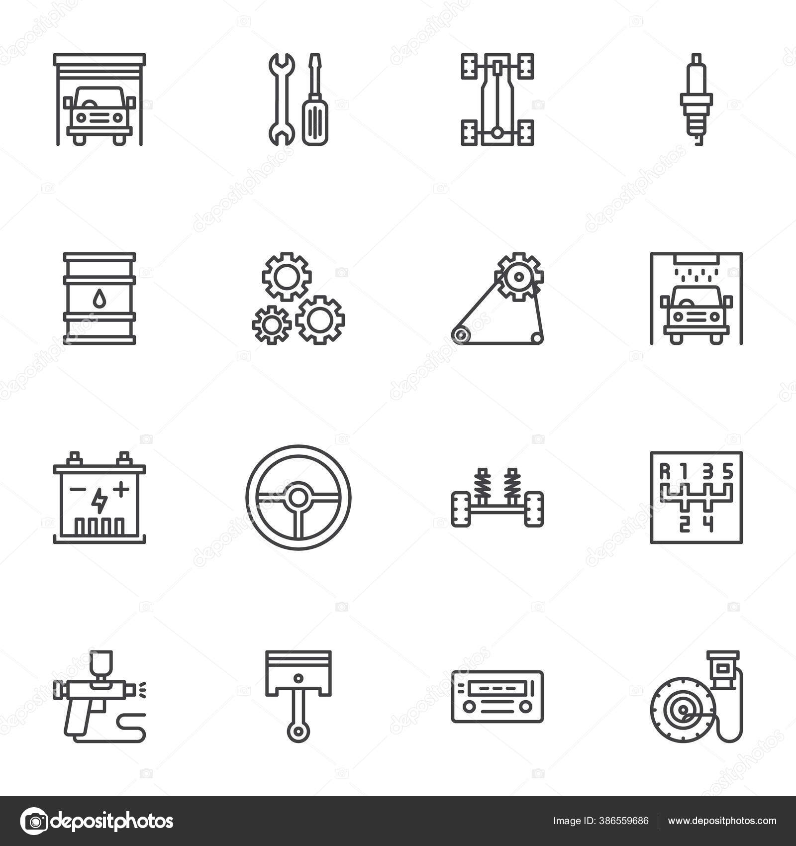 Ensemble D'icônes De Machine De Voiture Comprend Outils Outil Clé