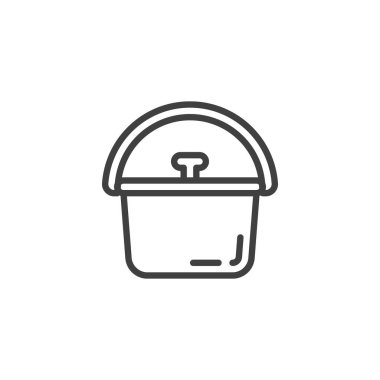 Kamp hattı ikonu. Mobil konsept ve web tasarımı için doğrusal biçim işareti. Kapaklı tencere ve ana hatlı vektör simgesi. Sembol, logo çizimi. Vektör grafikleri