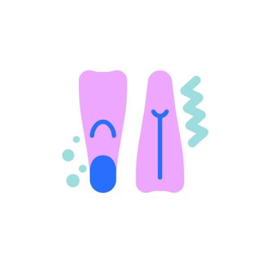 Flippers düz ikonu, vektör işareti, beyaz üzerine izole edilmiş renkli piktogram dalgıçları. Sembol, logo çizimi. Düz biçim tasarımı