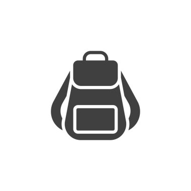 Yürüyüş torbası vektör simgesi. Mobil konsept ve web tasarımı için düz tabela. Sırt çantası, sırt çantası sembolü. Sembol, logo çizimi. Vektör grafikleri