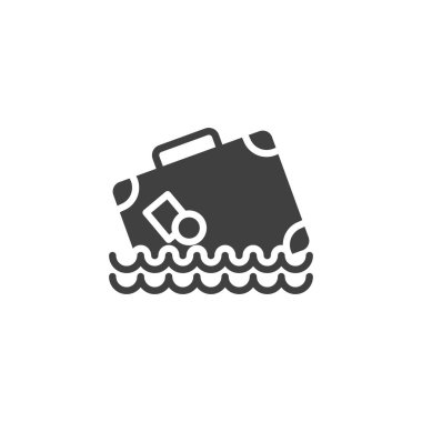 Deniz yolculuğu vektör ikonu. Mobil konsept ve web tasarımı için düz tabela. Bagaj ve deniz dalgaları simgesi. Sembol, logo çizimi. Vektör grafikleri