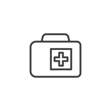 İlk yardım çantası çizgisi simgesi. Mobil konsept ve web tasarımı için doğrusal biçim işareti. Tıbbi çanta ana hatları vektör simgesi. Sembol, logo çizimi. Vektör grafikleri