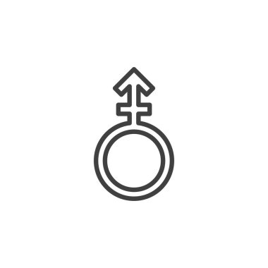 Androgyne seks hattı ikonu. Mobil konsept ve web tasarımı için doğrusal biçim işareti. Hermafrodit cinsiyet çizgisi vektör ikonu. Sembol, logo çizimi. Vektör grafikleri